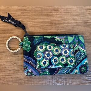 Vera Bradley Floral Wristlet ID Case Key Ring in Blue and Green